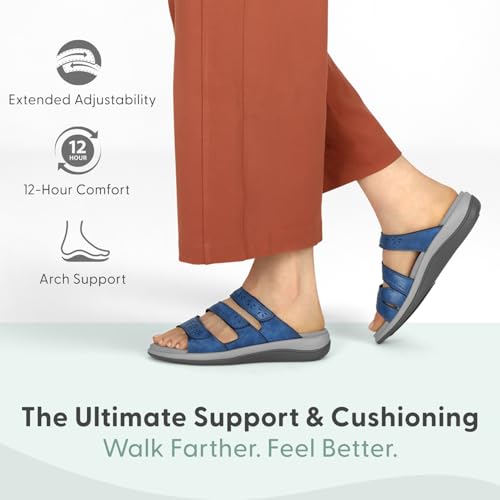 Image of Orthofeet Sahara Orthopedic Women Sandals | Three-Strap Adjustable & Breathable, Open-Toe Slides with Arch Support, Ergonomic Cushioning, Wide Toe Box for Casual Outings