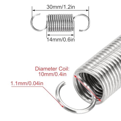 GUNGY Zugfedern mit Haken Edelstahl Zugfeder Spannfeder 30mm Außendurchmesser 10mm Drahtdurchmesser 1,1 mm Maximale Zugkraft 2,37kg 1,1x10x30mm 4 Stück