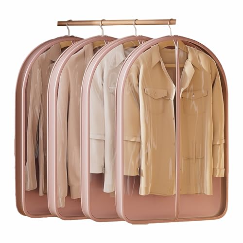 4 Hanging Garment Bags for Clothes Storage Satin Fabric with C Window Protective Coat Bags for Dresses Suits