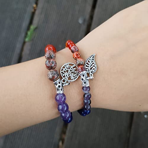 Image of YGLINE Tree of Life Yoga Healing Stone Bracelets,Multilayer Lotus Chakra Stone Reiki Bracelet Sets,Anxiety Crystal Natural Stone,for Women Stress Relief