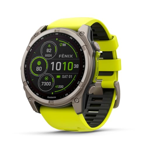 Image of Garmin fēnix 8 - 51 mm, Solar, Sapphire, Premium Multisport GPS Smartwatch, Long-Lasting Battery Life, Dive-Rated, Built-in LED Flashlight, Titanium with Amp Yellow /Graphite Band