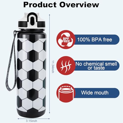 Image of EYQ QuickSpout Water Bottle with Time Marker and Carry Strap, 32 oz, BPA-Free, Non-Toxic, Leak-Proof