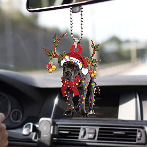 Talataca Cane Corso Wearing Christmas Hat Reindeer With String Lights Dog 2D Flat Car Rear View Mirror Accessories Christmas Tree Ornament Decoration Hanging Charm Interior Rearview Pendant Decor Gift #TOP5