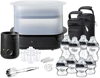 Tommee Tippee Complete Feeding Set, Super-Steam Electric Steriliser, Baby Bottle and Food Warmer, Baby Bottles and Accessories, Black