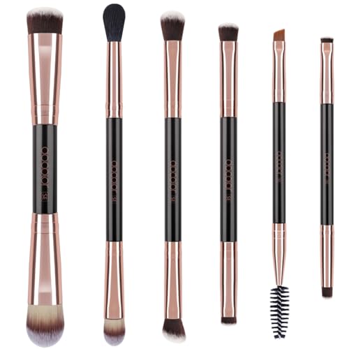 Docolor Double Sided Makeup Brushes, 6Pcs Double Ended Eyeshadow Brush Set Professional Eye Makeup Brushes Set Foundation Eyeshadow Blending Eyebrow Travel Make Up Brushes Kits