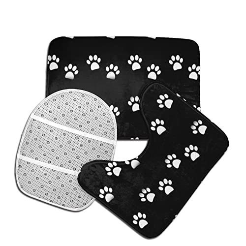 MBNGGAB Badematte + Konturmatte + Toilettendeckelbezug, Hund Pfote Drucke 3 Stück Badematten Set, mit rutschfester Klebeunterseite – Bild 5