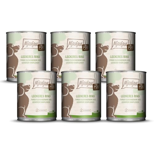 MjAMjAM - Premium Nassfutter für Hunde - Purer Fleischgenuss - leckeres Rind pur, 6er Pack (6 x 800g), getreidefrei mit extra viel Fleisch