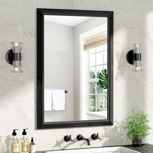 Image of 24x36 Inch Black Framed Bathroom Mirrors for Over Sink | Wall Mirrors for Bathroom Sink, Bathroom Vanity Mirror, Rectangle Farmhouse Mirror, Bedroom, Living Room, Entryway