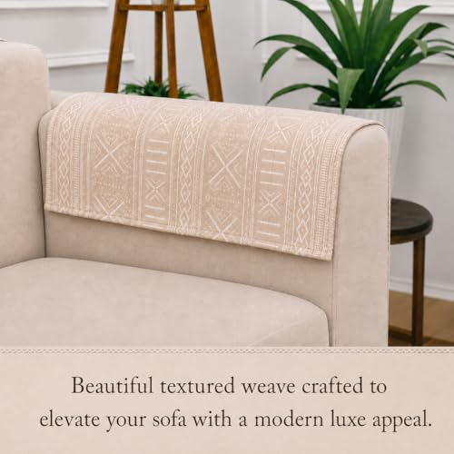 Image of STITCHNEST 'Verdant Bohemian Stories' Sofa Armrest Cover | Elegant Jacquard Fabric, Washable & Durable for Modern Living (18 x 22 Inches)