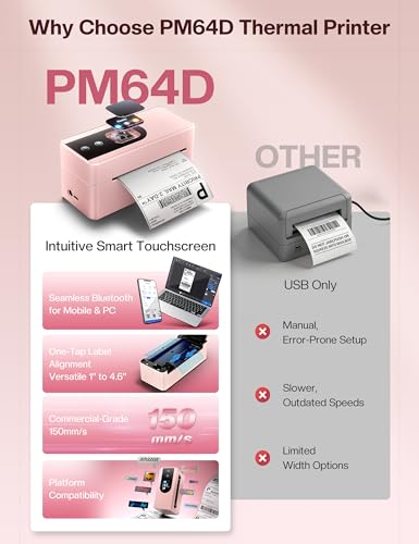 Image of Phomemo 4x6 Shipping Label Printer with Touch Screen & 4x6 Thermal Shipping Label (Pack of 250 4x6 Fanfold Labels), Wireless Bluetooth Thermal Printer for Small Business & Packages