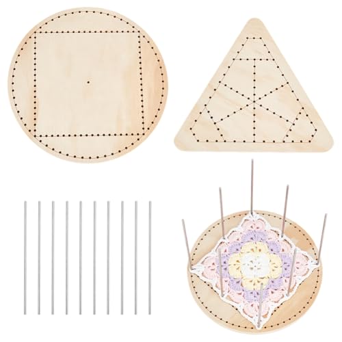 PH PandaHall 2 Styles Wooden Lace Loom Lace Weaving Kit with 10pcs 304 Stainless Steel Rods Round Crochet Board Triangle Knitting Base for Craft Making Beginners Woven Knitted Supplies