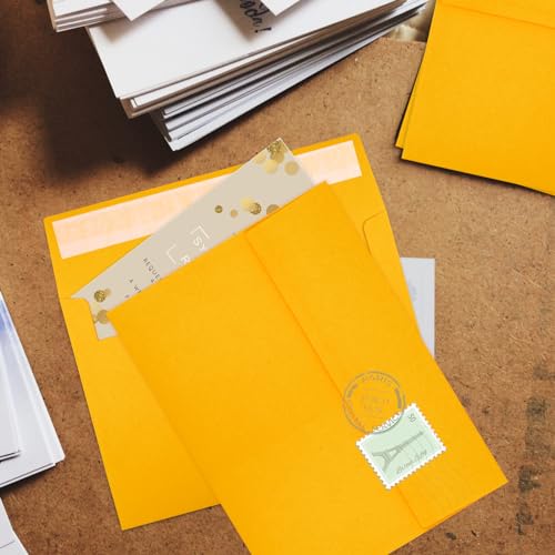 Image of 50 Packs Yellow 5x7 Envelopes 5x7, Fade Bright Yellow Color Envelopes Self Seal for Weddings, Photos, Greeting Cards, Mailing