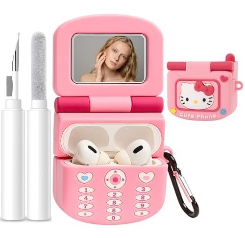 Compatible with AirPods Pro 2 Case Cover with Cleaning Kit Cartoon Kawaii 3D Protective Case for AirPods Pro 2nd Generation (2022/2019) Earbuds Case Cover with Keychain for Women Girls (Mirror)