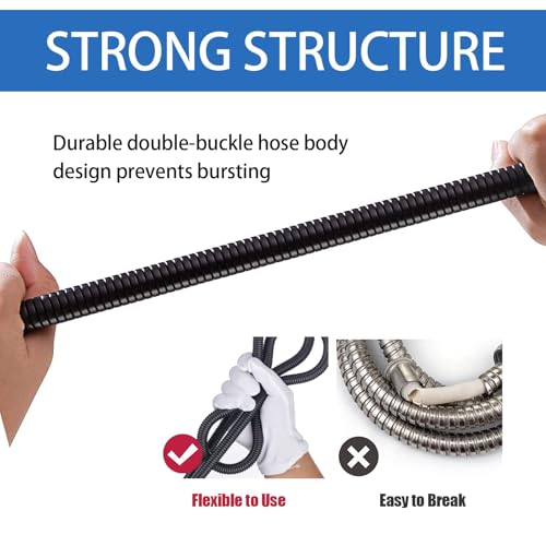 GEFIRE Duschschlauch, Edelstahl Brauseschlauch 1, 5m, Verdrehschutz Flexibel, mit 4 Wassersparer Durchflussbegrenzer, Standard 1/2/’’ Anschluss, Druckbeständig, Hitzebeständig, Schwarz