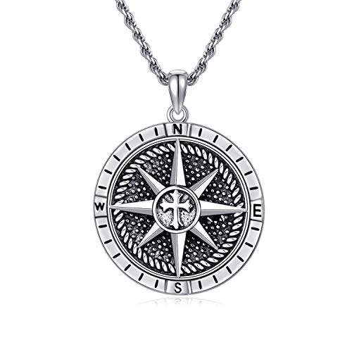 Compass Necklace for Men Sterling Silver Men's Compass Necklace