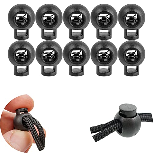 1-Loch Kordel Stopper, 10 Stück, in Schwarz, bis Ø 4 mm Kordel, Band Klemme für Jacke, Sportkleidung, Rucksack, Gummikordel Stopper, Schnellverschluss Schnürsenkel, Schnur Rutsche, Tanka Kordelstopper