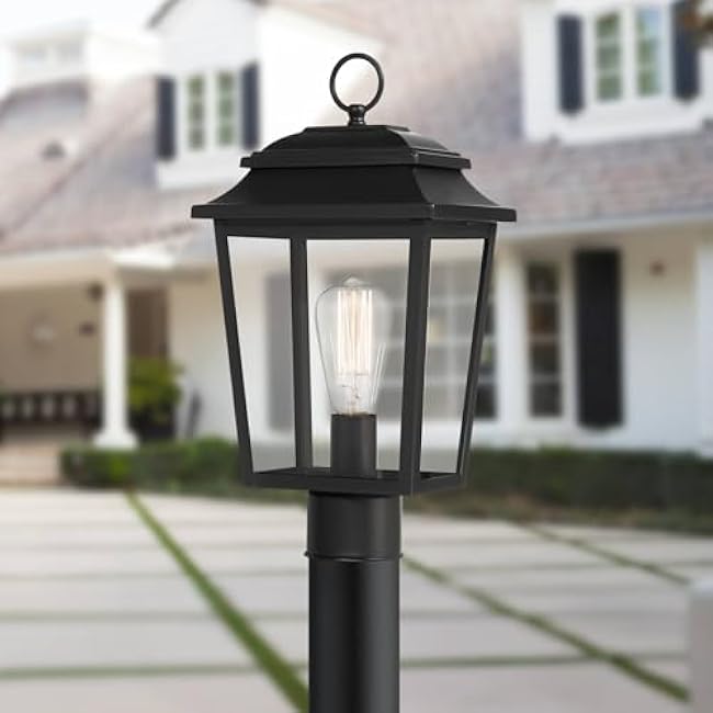 John Timberland Bellis Verde 16 High Traditional Outdoor Post Mount Light Fixture Pole Porch House Exterior Lantern Waterproof Weatherproof Textured Black Metal Clear Glass Shade Outside Front Door