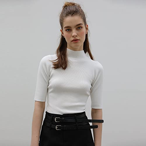 Hybernat Womens Pullover Sweater Short Sleeve Elastic Soft Knitwear Slim Fit Tops (As1, Alpha, S, Regular, Regular, White) #TOP1