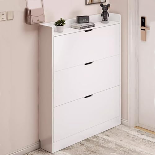 Modern Slim Shoe Rack - 3-Tier Wooden Storage Cabinet for All Shoe Types, Ideal for Hallway, Doorway, Balcony & Living Room - Stylish White Design (80x17x120cm)