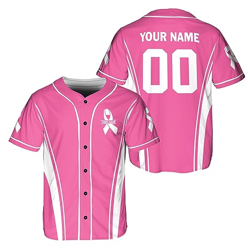 Podagree Personalized Breast Cancer Jersey, Pink Ribbon Awareness Soccer Shirt Baseball Breast Cancer Survivor Pride Jersey (BC8)