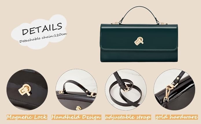 Image of BRYCTSISEN Women Metallic PU Leather Evening Clutch Purse Handbag Crossbody Shoulder Bag Square Box Bag Chic Handbag