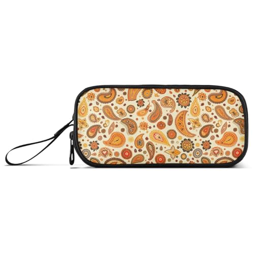 aidingzhi Estuche de nailon con estampado de cachemira naranja para adolescentes, estuche de lápices de alta capacidad para niñas, papelería para escuela preparatoria