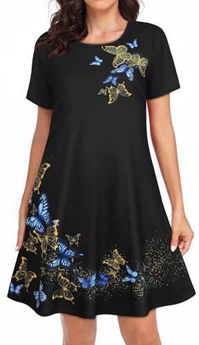 Image of Womens Summer Dresses Beach Casual Loose Tshirt Floral Short Sleeve Flowy Pockets Sundresses 2026