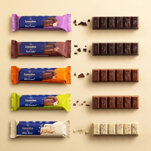 Leonidas Luxury Belgian Chocolate Bar Gift (5 × 50 g Bars) – Assorted Milk, Dark & White Chunky Bars | Praliné, Coffee, Caramel & Mocha Pearls | Premium Belgian Chocolatier Gift