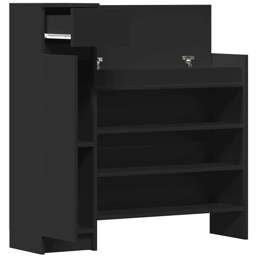 vidaXL Szafka na buty, czarna, 100,5x28x100cm, materiał drewnopochodny