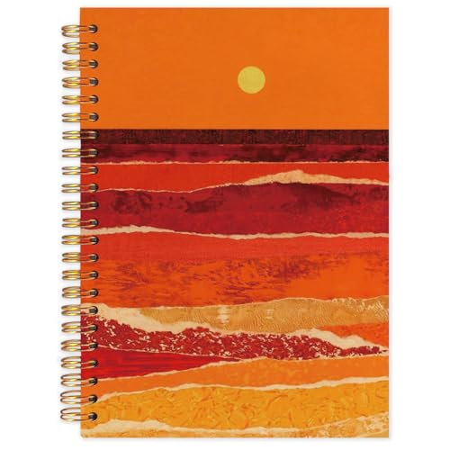 FDHSPAAM Boho Abstract Gold Beach Spiral Journal Notebook 5.5x8.3in, Abstract Sunset Ocean Beach Landscapes Notebooks for Note Taking, Gifts for Beach Lovers Hardcover Notebook Journal