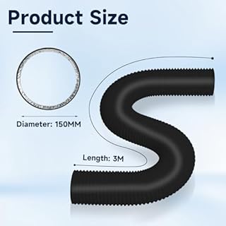 Tubo Canalizzazione Stufa a Pellet e Tubo Cappa 150mm x 3m, Flessibile a 5 Strati per Isolamento Acustico e Termico, Lunghezza Regolabile Senza Odori - Ventilazione e Evacuazione Aria