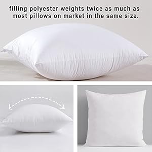 HITO 16×16 Pillow Inserts Set of 2 100 Cotton Covering Down Alternative Throw Pillows White for Couch Bed Sofa