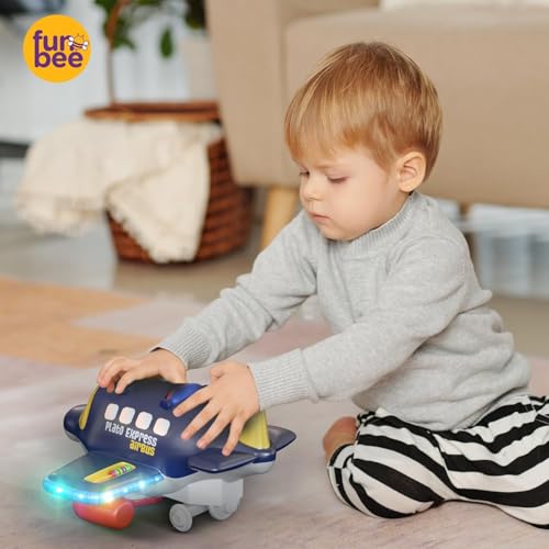 Image of Funbee Aeroplane Baby Musical Toys for Kids with Bump and Go Action, Airplane Toy with 3D Lights, 360 Rotating & Sound, Toy Vehicle for Kids Birthday Gift Toys for 1+ Year Old Boys Girls (Dark Blue)