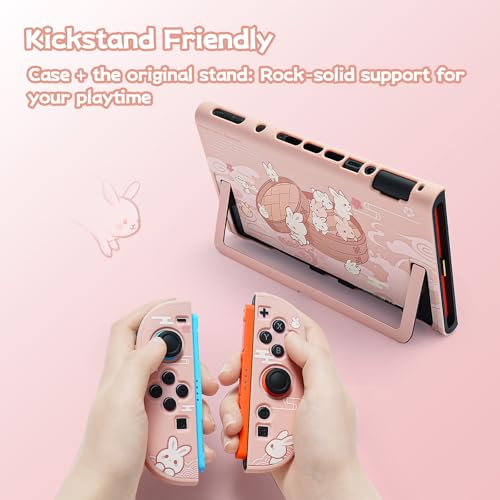 GeekShare Protective Shell Compatible with Switch 2, Kawaii Cartoon Dockable Case for Switch 2, Anti-Scratch and Shock-Absorption Design Cover Skin - Steamed Bun Rabbit by GeekShare - Image 2