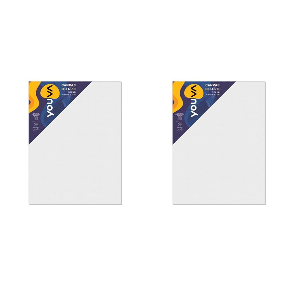 Navneet Youva | Primed Canvas Board for Acrylic and Oil Colour Painting | 12x16 inch | for Students and Budding Artists (Pack of 2)