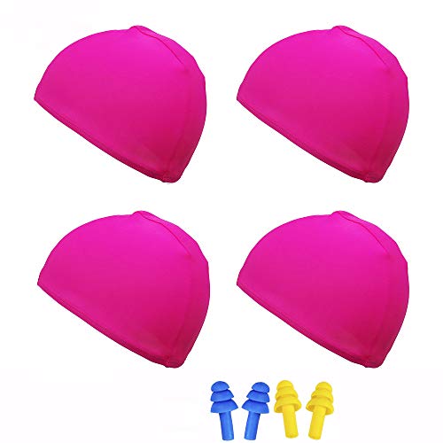 4 Pack Solid Swim Caps, High Elasticity Swimming Caps, Woman Girls Men Kids One Size Swim Hats (Pink, Adult)