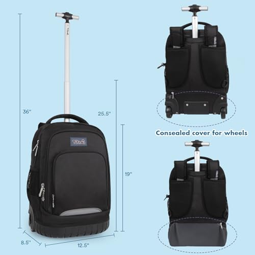 Tilami Kids Rolling Backpack 18 inch Boys and Girls Laptop Backpack, Black by Tilami - Image 3