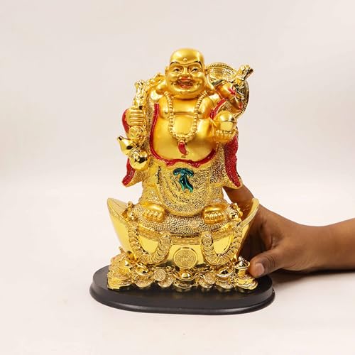 Image of Spillbox Resin Golden Happy man Statue|Laughing Buddha|Feng Shui|Show Piece|Gift Item |Vastu|Decorative Showpiece for Home Decor|Office Desk Table (Happy Man Boat)