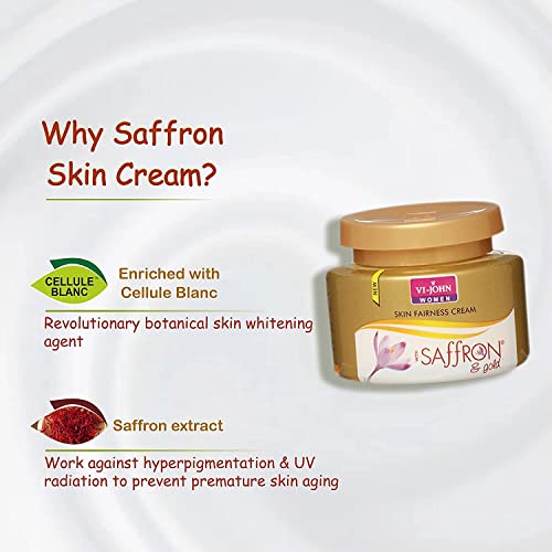 VI - JOHN Gold Saffron Fairness Cream For Uneven Skin Tone & All Skin | Chemical Free Face Cream For Radiant Glow And Dark Spots- 50 Gm Each Pack (All Type Skin) (Pack of 6)
