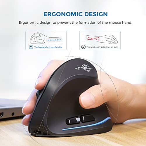 ECHTPower 2.4G Wireless Vertikale Ergonomische Maus, Wiederaufladbare kabellose Funkmaus Computermaus für Büro/Office/Home Windows PC Laptop, Vertical Ergonomic Mouse 2400 DPI, 6 Tasten, Rechtshänder – Bild 3