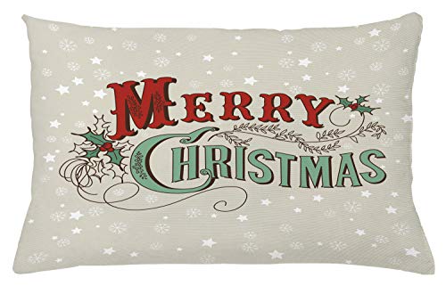 Ambesonne Christmas Throw Pillow Cushion Cover, Xmas Stars and Snowflakes Backdrop with Retro Lettering, Decorative Rectangle Accent Pillow Case, 26
