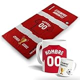Pack Taza y Toalla Personalizada con nombre y equipo de fútbol. Regalos Personalizados. Regalo Original para Aficionados del Fútbol. Regalo mundial futbolistas (Toalla 70x140 cm, Mallorca)