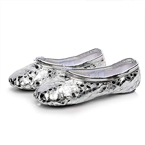 SMALL FAT Breathable Sequins PU Performance Shoes Silver Gold Soft-Soled Female Ballet Shoes