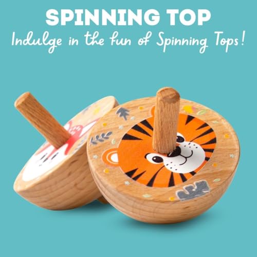 Image of Cots and Cuddles Wooden Spinning Tops for Kids Age 3+ | Handcrafted Montessori Toys | Safe & Non-Toxic | 3pc Classic Toy Set for Fine Motor Skills & Return Gifts (Random)