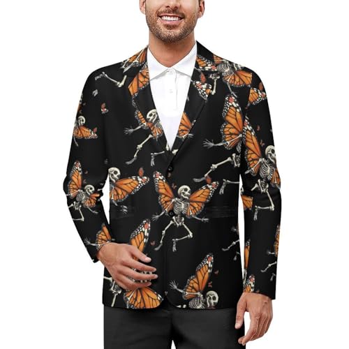 Skull Gothic Butterfly Men's Blazer Printed Button Suit Jacket Slim Sport Coat Blazers
