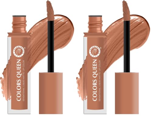 Image of Colors Queen Sensational Liquid Matte Lipstick - 7g | Long Lasting, Fade & Transfer Proof Lipstick | Highly Pigmented, Water & Smudge Proof Liquid Lipstick for Women (03 - Salted Caramel) (Pack of 2)