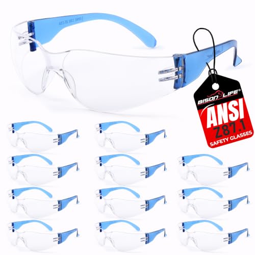 Image of BISON LIFE Clear Safety Glasses - ANSI Z87.1 Certified Scratch & Impact Resistant Eye Protection Goggles for Men & Women