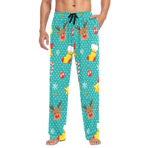 Men's Pajama Bottom Christmas Reindeer Snowflakes Cotton Pajama Pants Drawstring Sleepwear Long Pants Pockets2