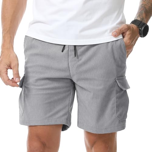 Suwangi Pantalones Cortos Hombre de Pana Cargo Casual Verano Bermudas Shorts con Múltiples Bolsillos