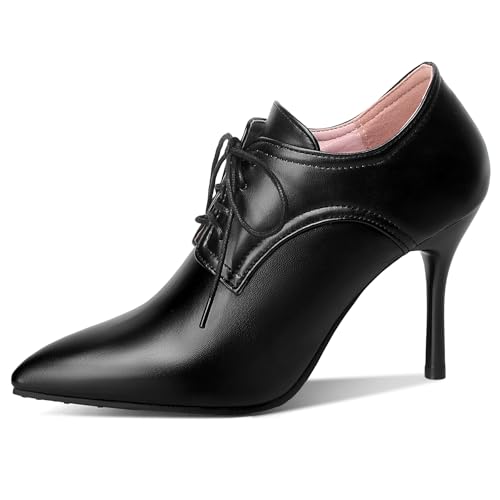 Gicoiz Mujer Oficina Tacón de Agujas Profesional Bomba Sin Cordones Trabajo Loafer Cordones Bombas de Tacón Alto Formal Zapatos de Vestir Negro Talla 41 EU-43Cn
